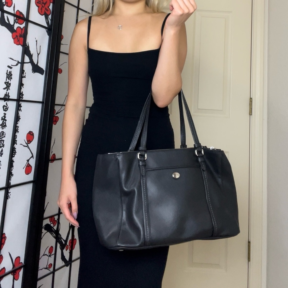 Coach | Vintage Black Peyton Leather Jordan Double-Zip Carryall Tote Purse Bag